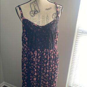 Torrid Floral Black and Pink Spaghetti Strap Dress